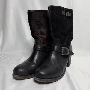 Frye Leather And Pony Fur Boots Black Western Mid Calf Boots Women Size 7